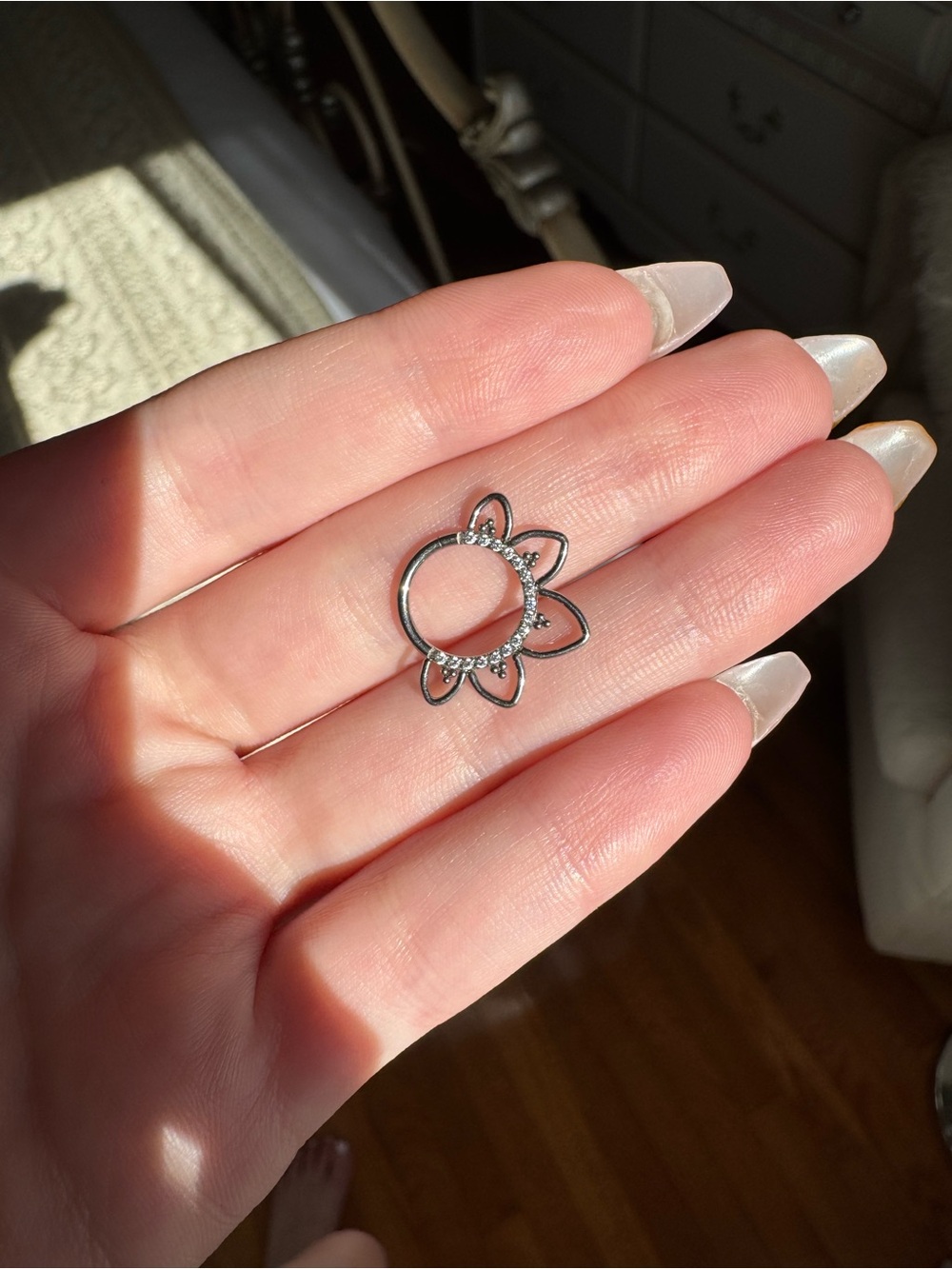 Floral Halo Titanium Crystal Seam Ring